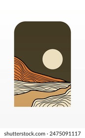 Landscape Boho Art Background. Boho Art Background. Gallery Wall Decor. Mid Century Modern Wall Art Decoration. Boho Home Decor