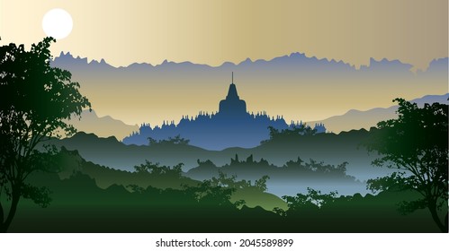 Landscape of Borobudur, Beautiful sunrise in Borobudur Indonesia 