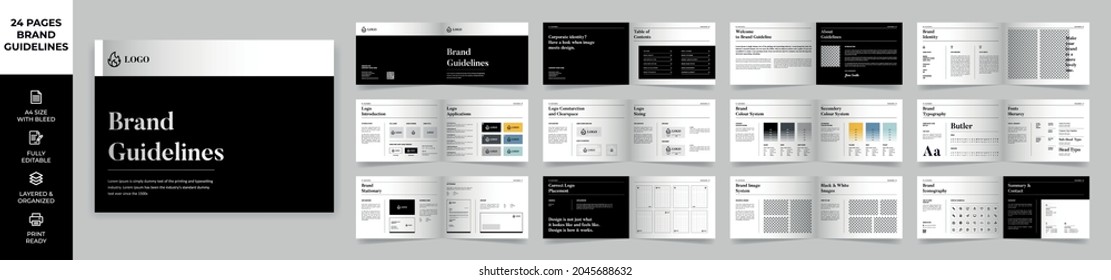 Landscape Brand Guideline Template, Simple style and modern layout Brand Book, Brand Identity, Brand Manual, Guide Book