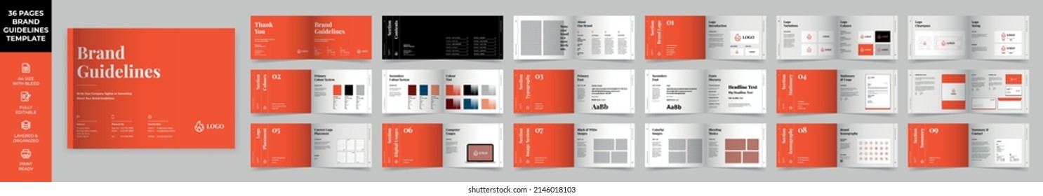 Landscape Brand Guideline Template, Simple style and modern layout Brand Style, Brand Book, Brand Manual, Guide Book