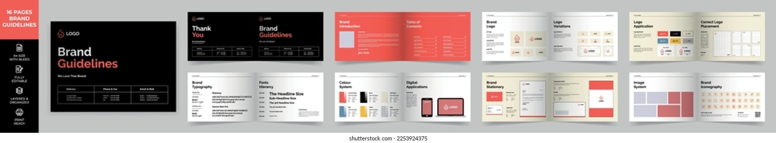 Landscape Brand Guideline Template, Simple style and modern layout Brand Book, Brand Identity, Brand Manual, Guide Book