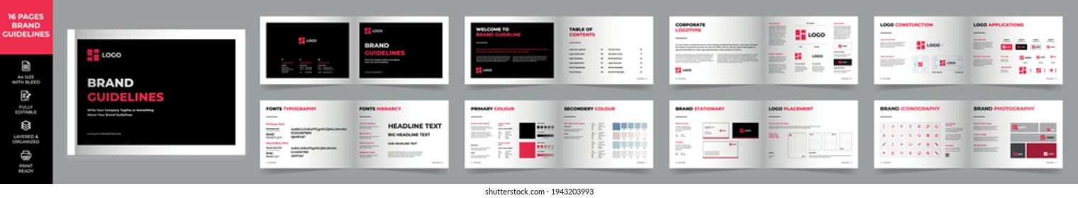 Landscape Brand Manual Template, Brand Book, Brand Identity, Brand Guideline, Guide Book, Simple Style And Modern Layout