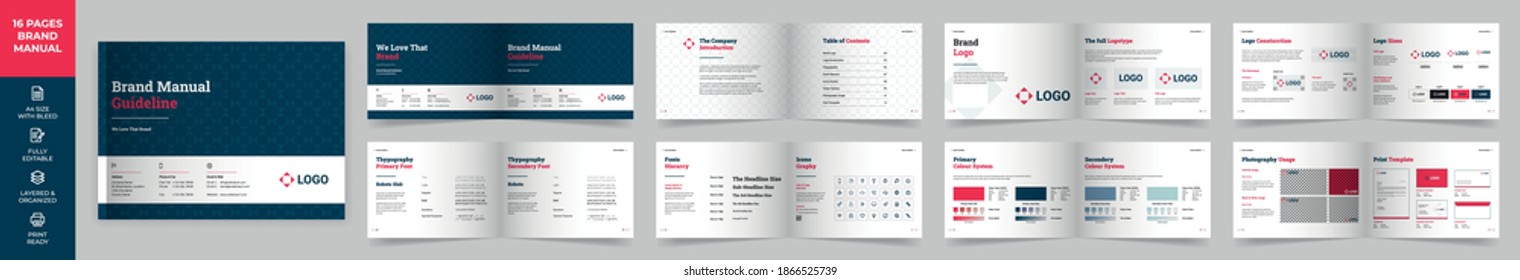 Landscape Brand Manual Template, Simple style and modern layout Brand Style, Brand Identity, Brand Guideline, Guide Book