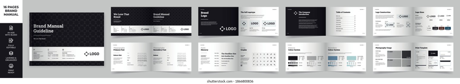 Landscape Brand Manual Template, Simple style and modern layout Brand Style, Brand Identity, Brand Guideline, Guide Book