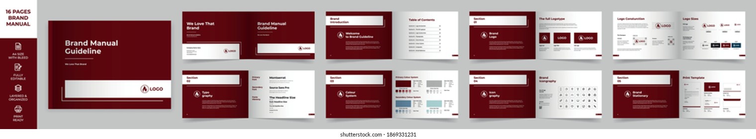 Landscape Brand Manual Template, Simple style and modern layout , Brand Book, Brand Identity, Brand Guideline, Guide Book