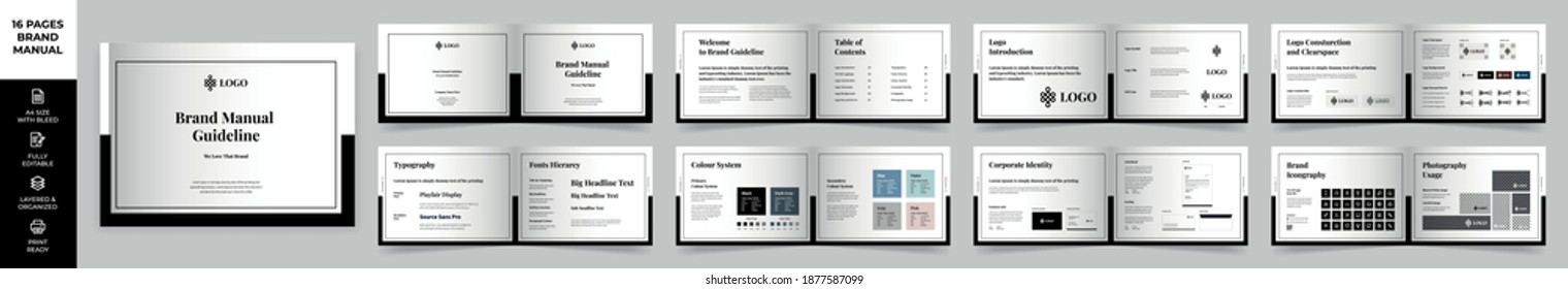 Landscape Brand Manual Template, Simple style and modern layout Brand Book, Brand Identity, Brand Guideline, Guide Book