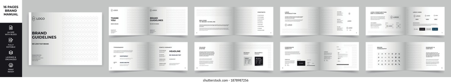 Landscape Brand Manual Template, Simple style and modern layout Brand Book, Brand Identity, Brand Guideline, Guide Book