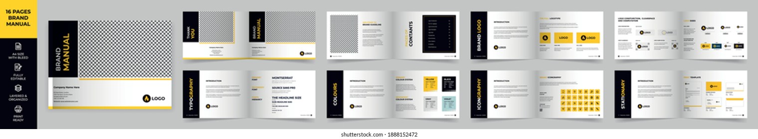 Landscape Brand Manual Template, Simple style and modern layout Brand Book, Brand Identity, Brand Guideline, Guide Book