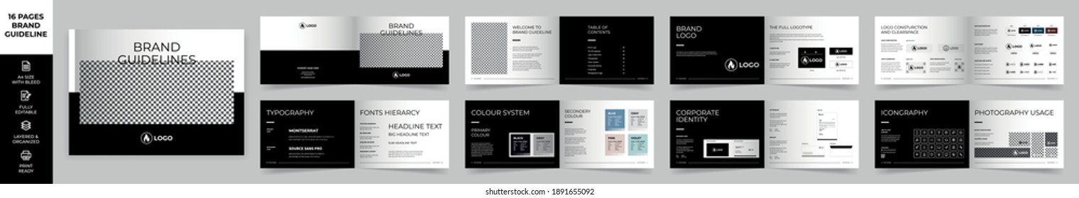 Landscape Brand Manual Template, Simple style and modern layout Brand Book, Brand Identity, Brand Guideline, Guide Book