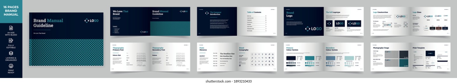 Landscape Brand Manual Template, Simple Style And Modern Layout Brand Book, Brand Identity, Brand Guideline, Guide Book