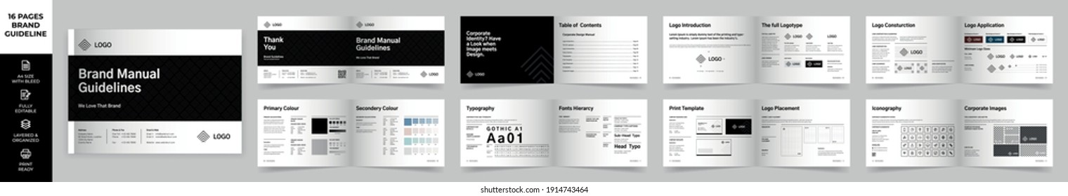 Landscape Brand Manual Template, Simple style and modern layout Brand Book, Brand Identity, Brand Guideline, Guide Book