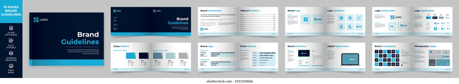 Landscape Brand Manual Template, Simple style and modern layout Brand Book, Brand Identity, Brand Guideline, Guide Book