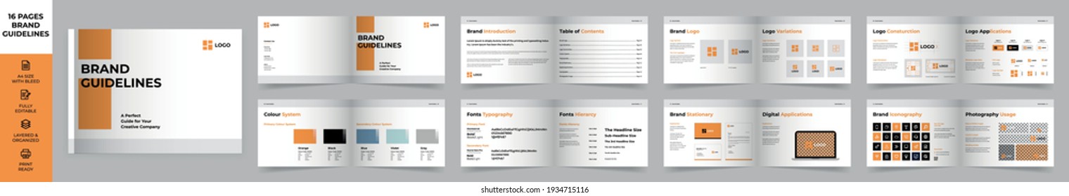 Landscape Brand Manual Template, Simple style and modern layout  Brand Book, Brand Identity, Brand Guideline, Guide Book