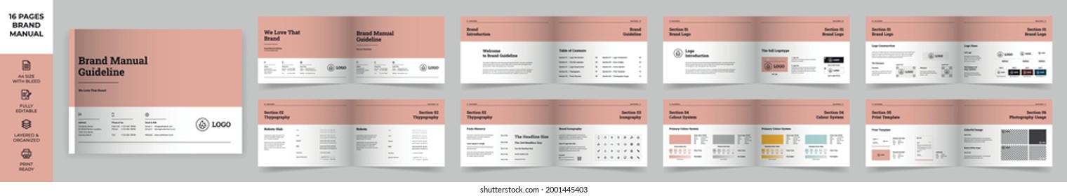Landscape Brand Manual Template, Simple style and modern layout Brand Book, Brand Identity, Brand Guideline, Guide Book	
