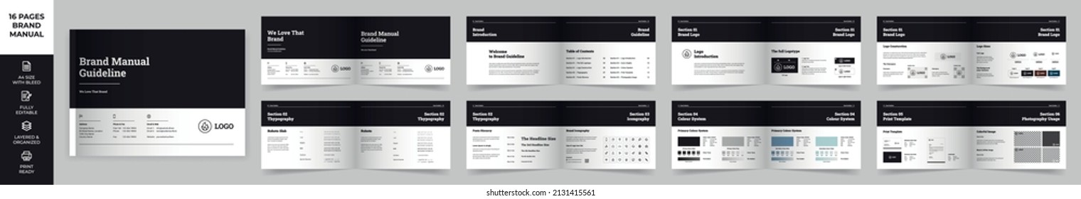 Landscape Brand Manual Template, Simple style and modern layout Brand Book, Brand Identity, Brand Guideline, Guide Book	