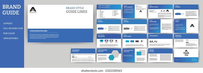 Landscape Brand Manual Template, Simple style and modern layout, Brand Book, Brand Identity, Brand Guideline, Guide Book