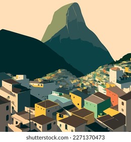 paisaje de montañas y tugurios brasileños, ilustración minimalista