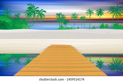 landscape of bridge on the beach at the island in sunset