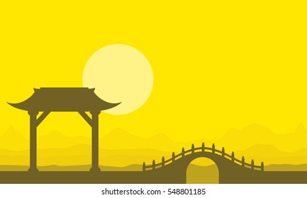 Landscape of bridge on yellow backgrounds