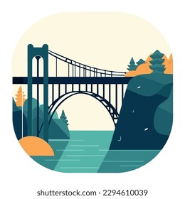 landscape bridge and sunset backdrop icon isolated