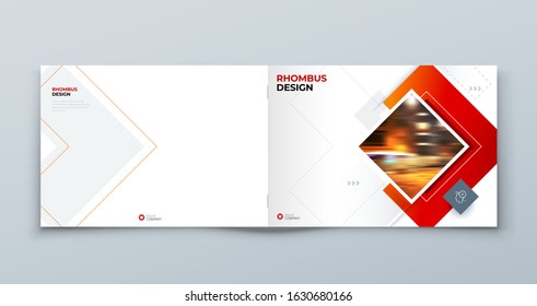 Landscape Brochure Cover Background Design. Corporate Template Layout for Business Annual Report, Catalog, Magazine or Flyer Mockup. Concept with Square Rhombus Shapes. Vector Background. Set - GB075