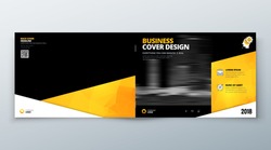 Landscape Brochure Design. Black Yellow Corporate Business Template For Brochure Report Catalog Magazine Book Booklet. Horizontal Layout With Modern Abstract Background. Creative Vector Concept