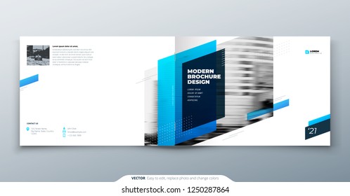 Landscape Brochure design. Blue corporate business template brochure, report, catalog, magazine. Brochure layout modern with dynamic shape abstract background. Creative brochure vector concept