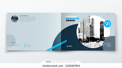 Landscape Brochure design. Blue grey corporate business template brochure, report, catalog, magazine. Brochure layout modern with dynamic shape abstract background. Creative brochure vector concept
