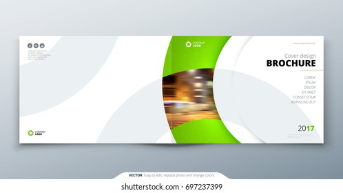 Landscape Brochure design. Green corporate business rectangle template brochure, report, catalog, magazine. Brochure layout modern circle shape abstract background. Creative brochure vector concept