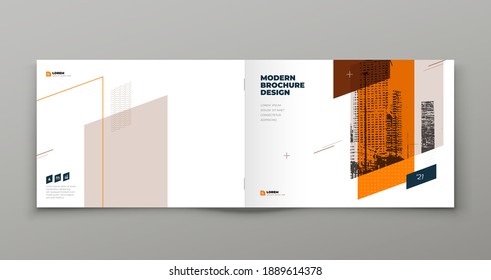 Landscape Brochure design. Orange corporate business template brochure, report, catalog, magazine. Brochure layout modern with dynamic shape abstract background. Creative brochure vector concept.