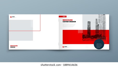 Landscape Brochure design. Red corporate business template brochure, report, catalog, magazine. Brochure layout modern with dynamic shape abstract background. Creative brochure vector concept.