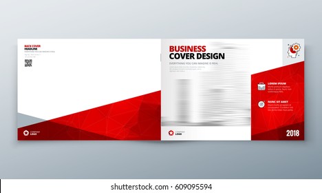 Design de folheto de paisagem. Modelo de negócios corporativos vermelhos para folheto catálogo de relatórios livreto de livros de revistas. Layout horizontal com elementos modernos e fundo abstrato. Conceito de vetor criativo