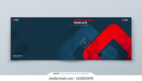 Landscape Brochure Design. Red Cover Template for Brochure, Report, Catalog, Magazine. Modern Brochure concept