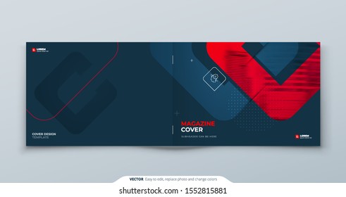 Landscape Brochure Design. Red Cover Template for Brochure, Report, Catalog, Magazine. Modern Brochure concept