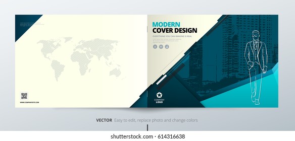 Landscape Brochure design. Teal Corporate business template for brochure report catalog magazine book booklet. Horizontal layout with modern elements and abstract background. Creative vector concept