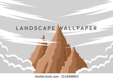Landscape brown aesthetic mountain view above the clouds vector flat design style