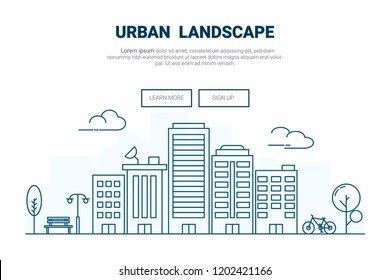 Landscape building on city concept. 
design for urban cityscape theme landing page website. vector illustration