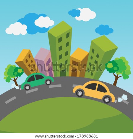 landscape with building trees and clouds