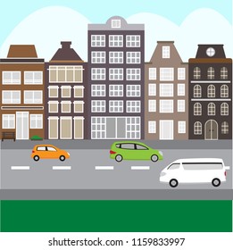 Landscape with building vector design.House and street on background