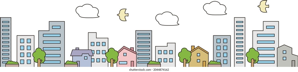 Landscape of buildings and houses (line art color)