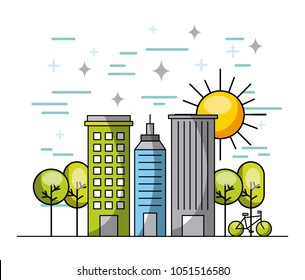 landscape buildings town bike trees natural