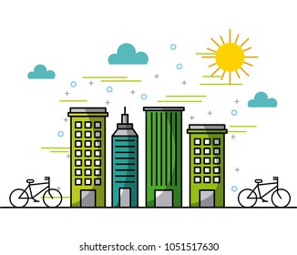 landscape buildings town bikes in street