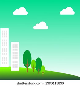Landscape with buildings and trees.  Eco-friendly concept ideas. Concept for fresh air. Vector graphic illustration.