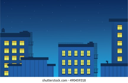 Landscape builsing and light at night vetcor illustration