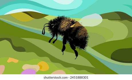 landscape with Bumblebee, color flat illustration