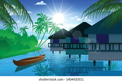 landscape of bungalow at the beach on the island
