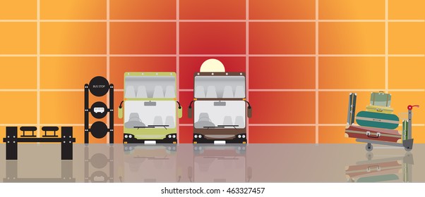 Landscape of Bus terminal on sunset time