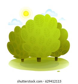 Landscape with bush background cartoon for kids design. Nature baby backdrop scenery cartoon background illustration. Vector art.