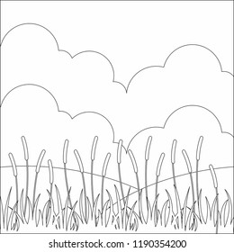 Landscape bush bulrush with green grass vector illustration design coloring for kids