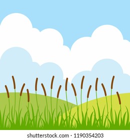 Landscape bush bulrush with green grass vector illustration design